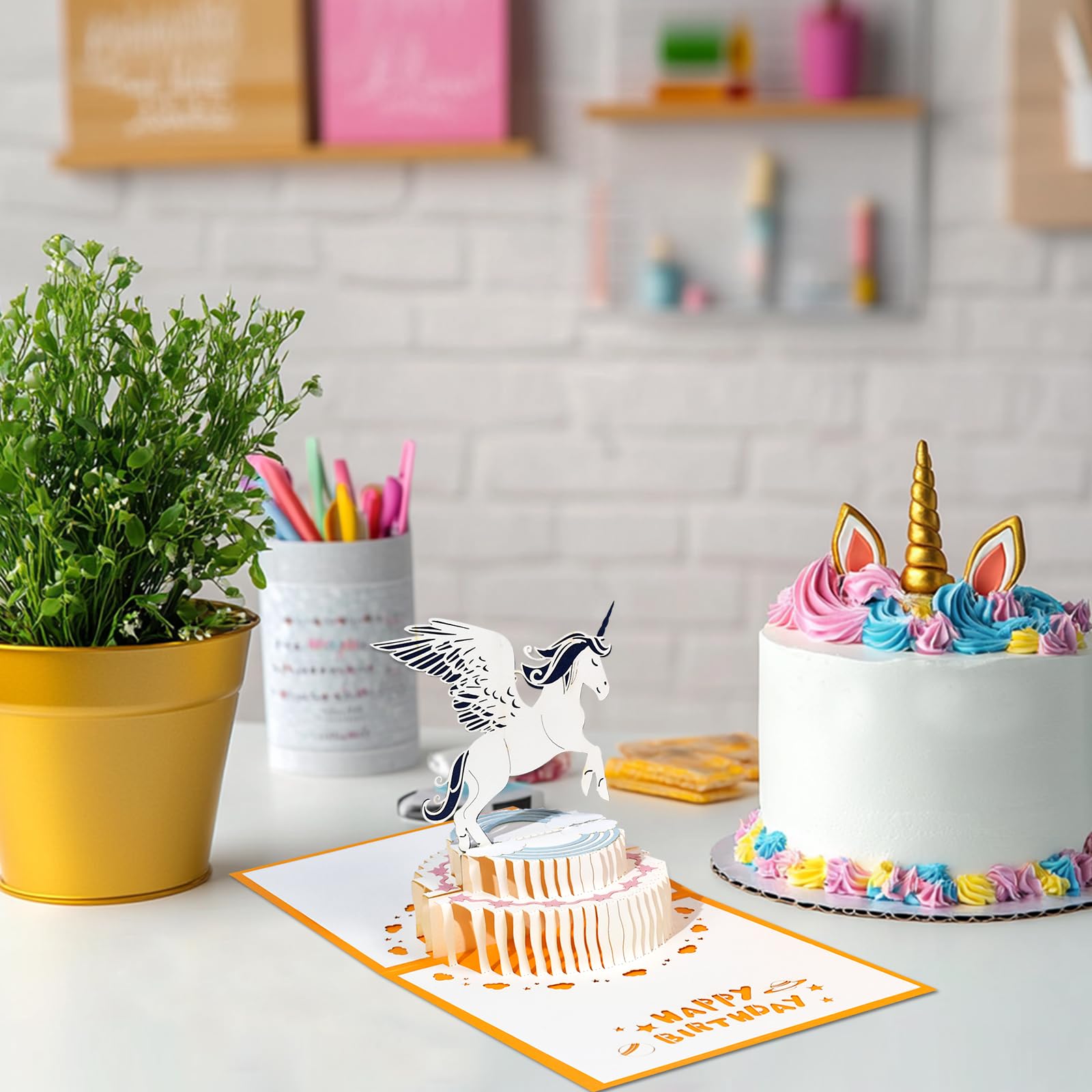 Amazon | ゴールデンユニコーンケーキ ポップアップ Happy Birthday